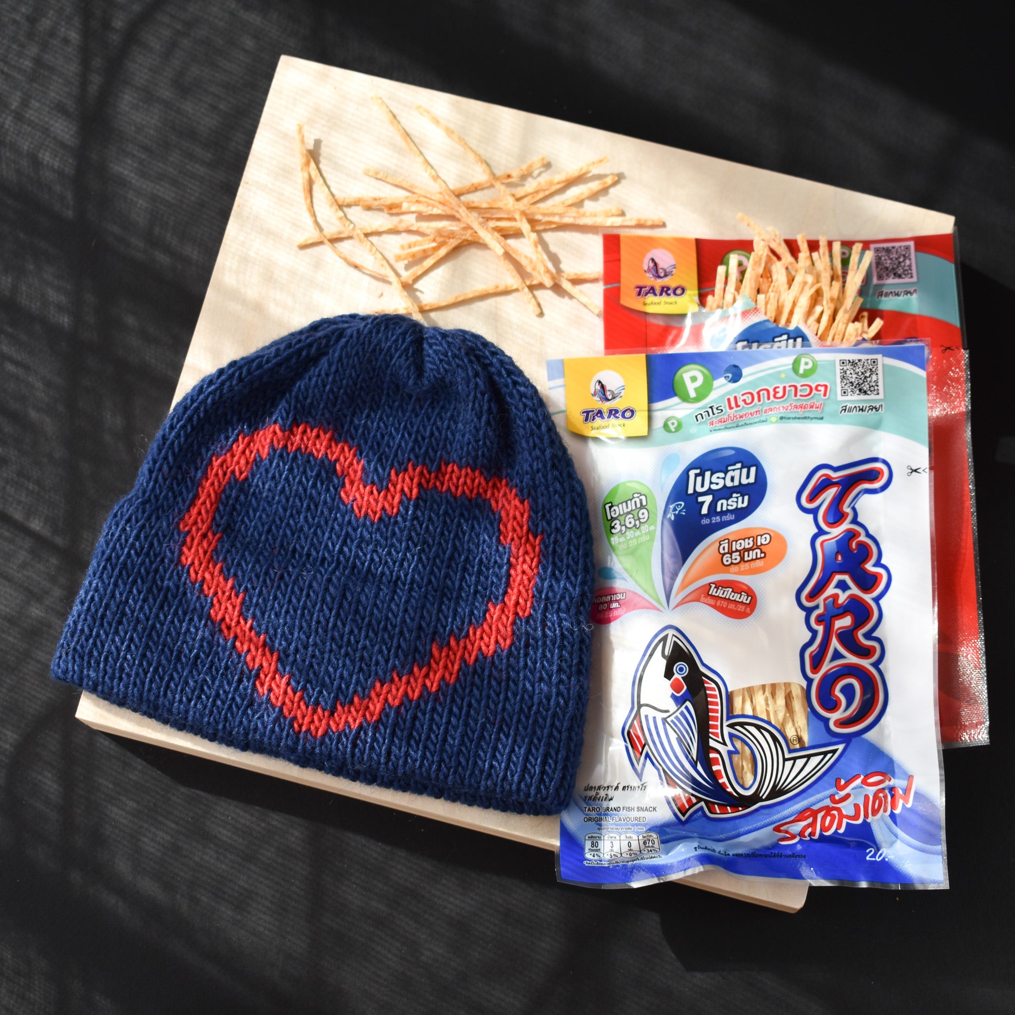 Taro Spicy Fish Strips Love Beanie