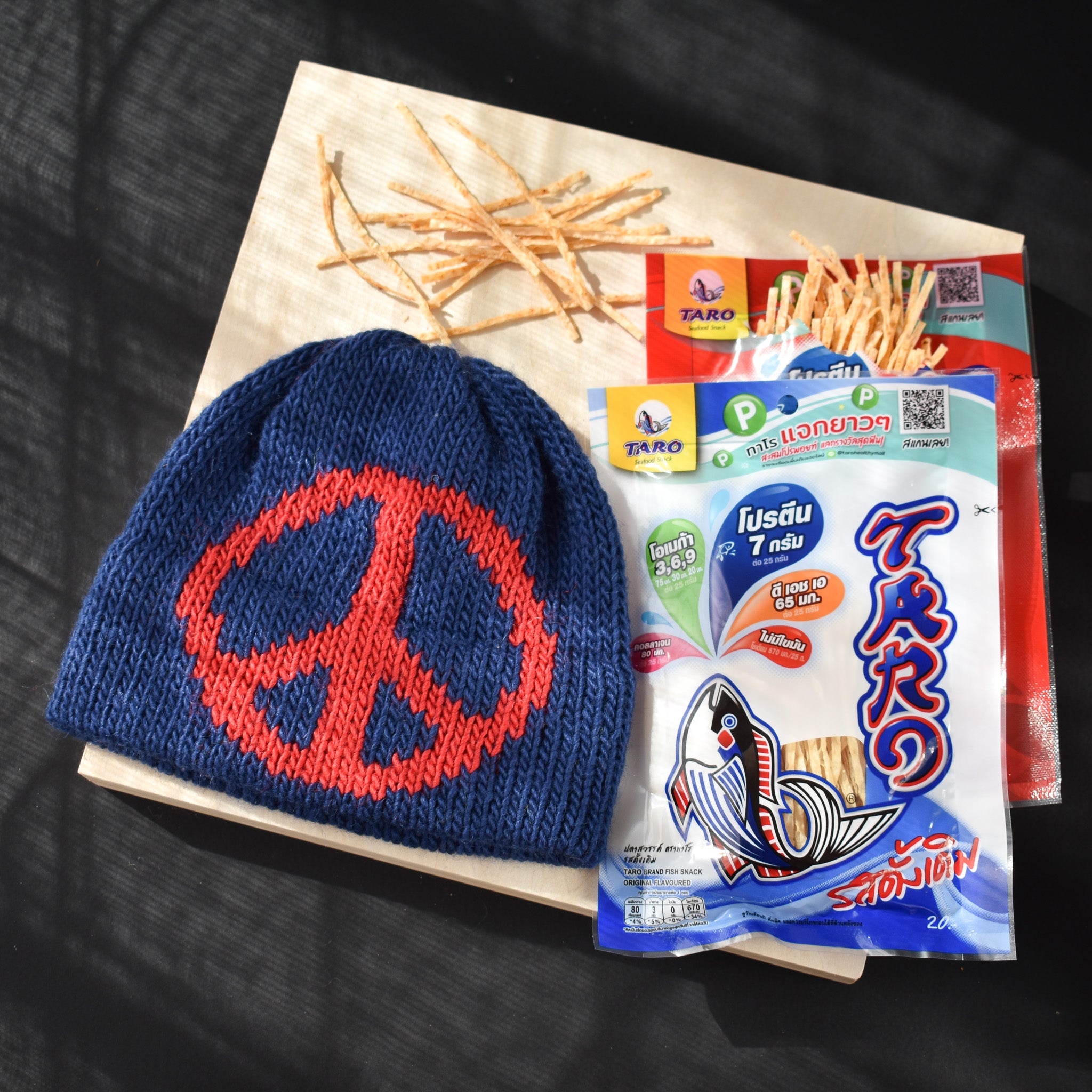 Taro Spicy Fish Strips Peace Beanie